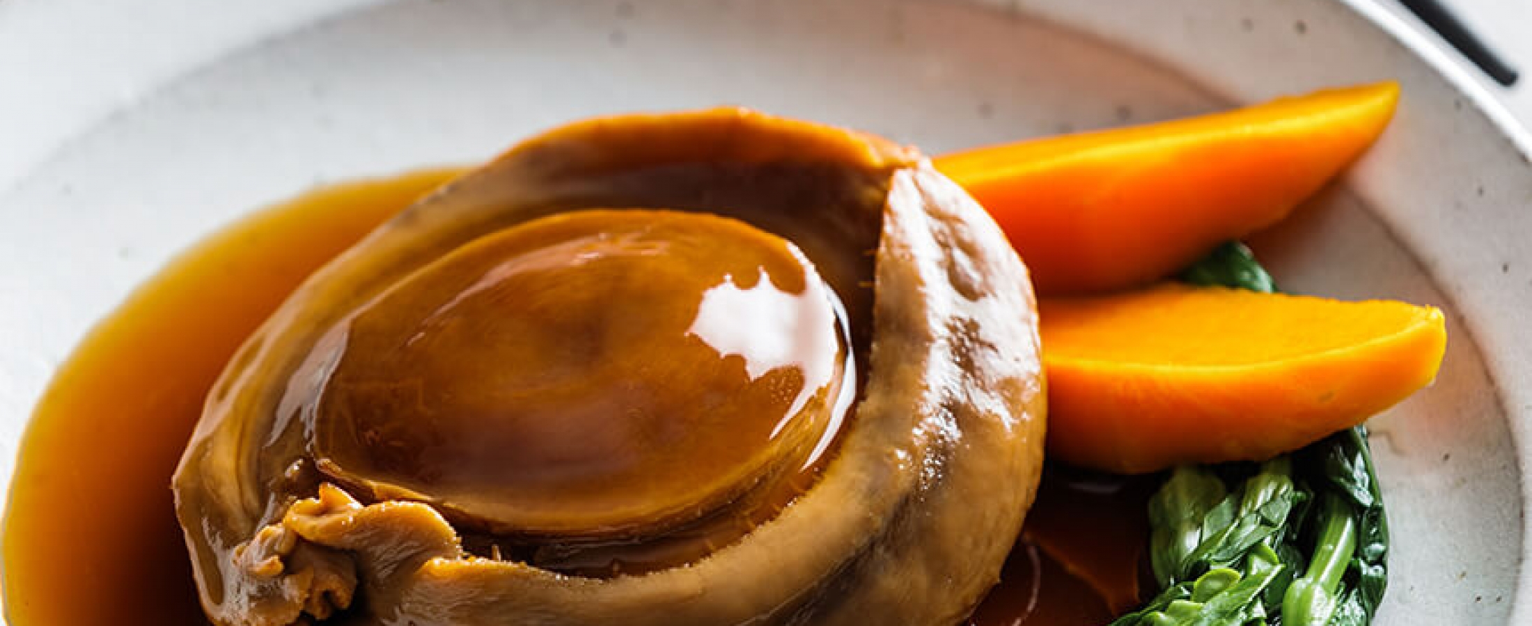 Braised abalone with sweet potato and greens 红烧鲍鱼配红薯和青菜